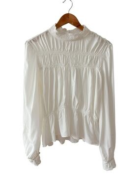 &Other Stories Ivory Smocked High-Neck Peplum Blouse
